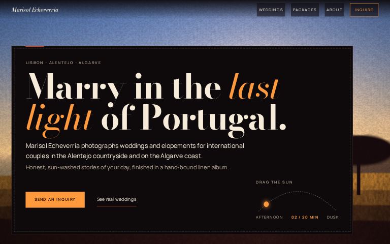Marisol Echeverría Photography · Last Light, Live website template