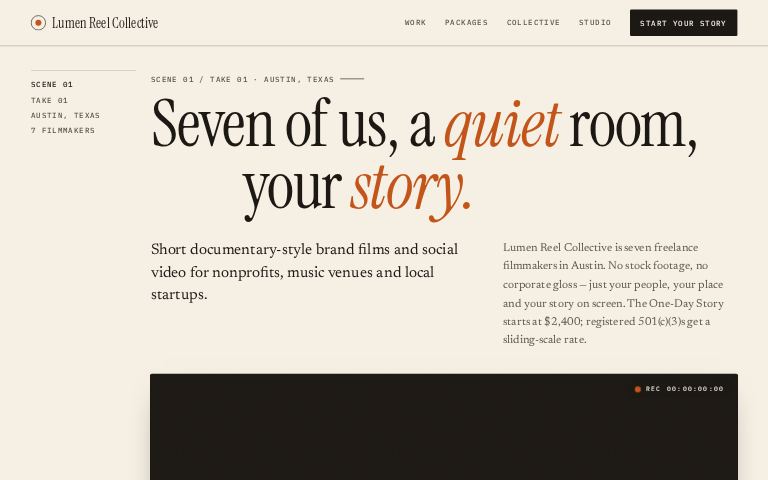 Lumen Reel Collective · Quiet Aperture website template