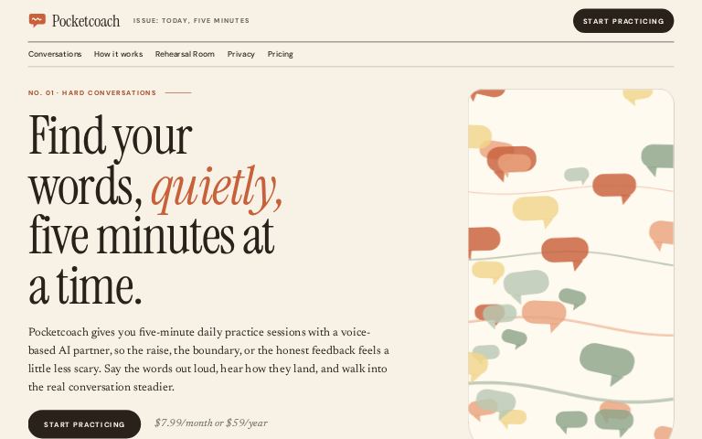 Pocketcoach · Quiet Margins website template