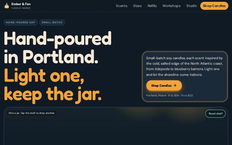 Ember & Fen Candle Works · Jar Shelf website template