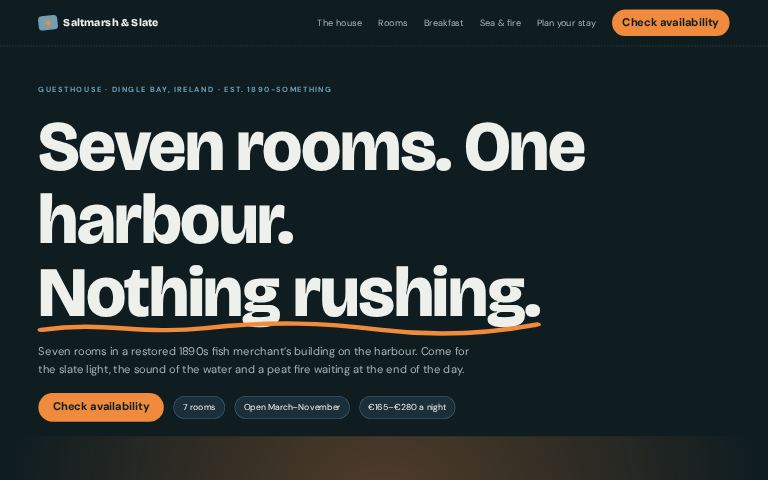 Saltmarsh & Slate Guesthouse · Ledger Deck website template