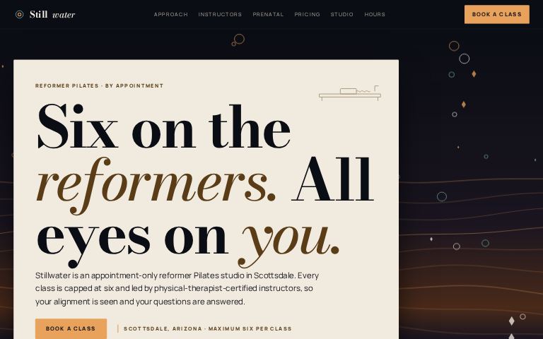 Stillwater Reformer Pilates · Night Water website template