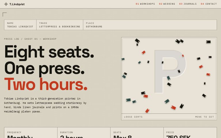 Tobias Lindqvist, Letterpress & Bookbinding · Impression Ind website template