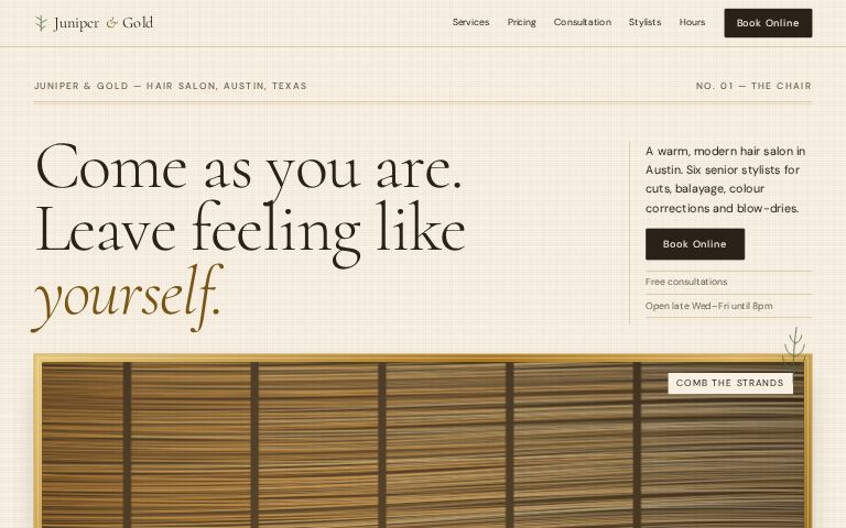 Juniper & Gold Hair Salon · Gilded Strand website template