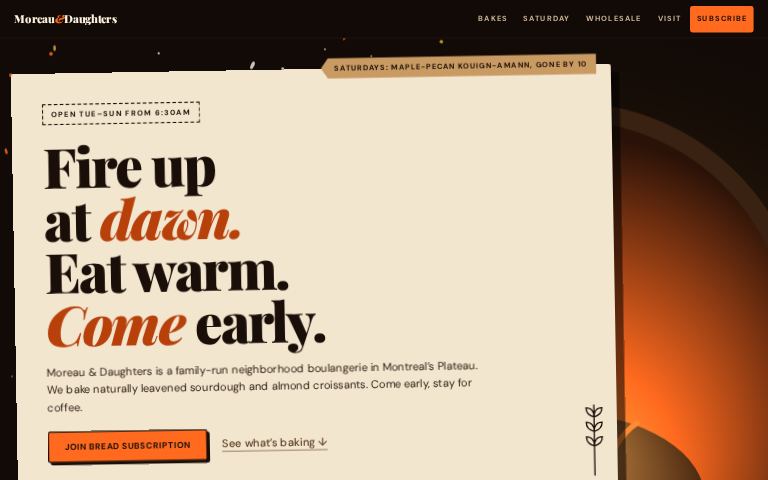 Moreau & Daughters Boulangerie · Night Oven website template