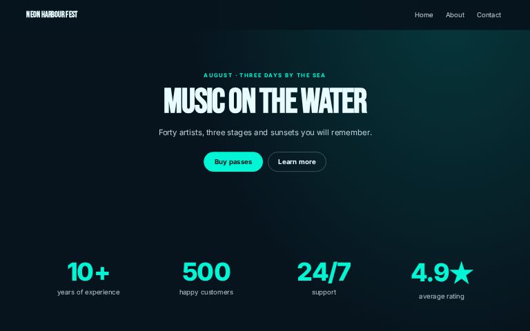 Neon Harbour Fest website template