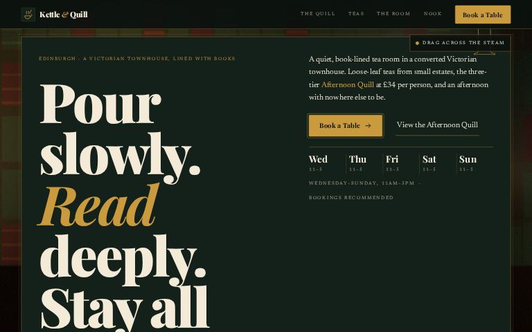 Kettle & Quill Tea Room · Steam & Ink website template