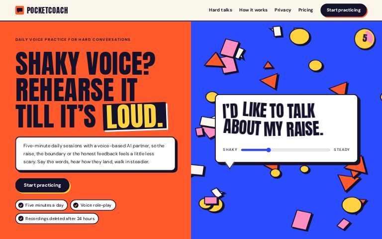 Pocketcoach · Loud Practice website template