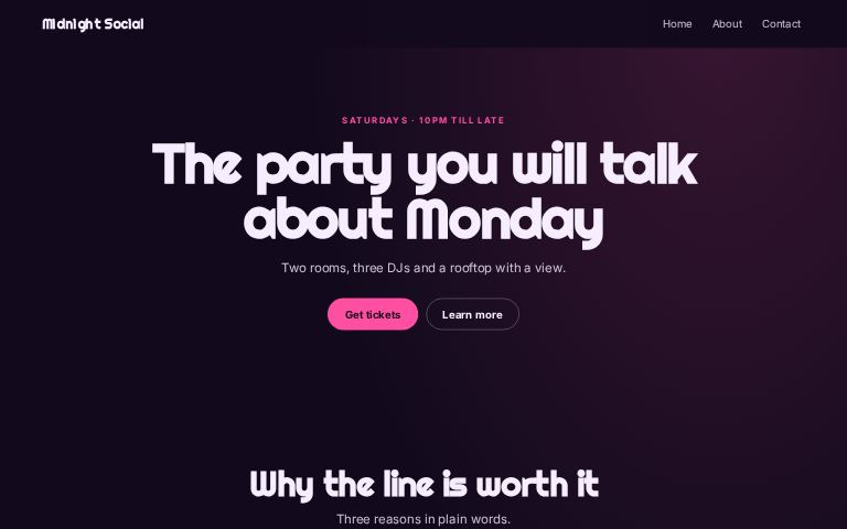 Midnight Social website template