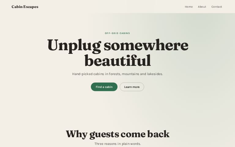 Cabin Escapes website template