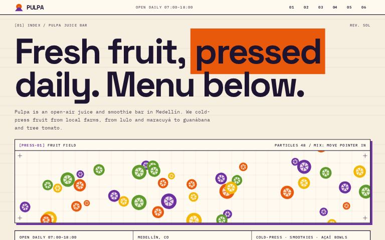 Pulpa Juice Bar · Press Index website template