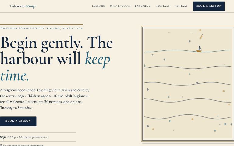 Tidewater Strings Studio · Slow Tide Quarterly website template