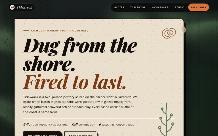 Tidewrack Ceramics · Kiln Tide website template