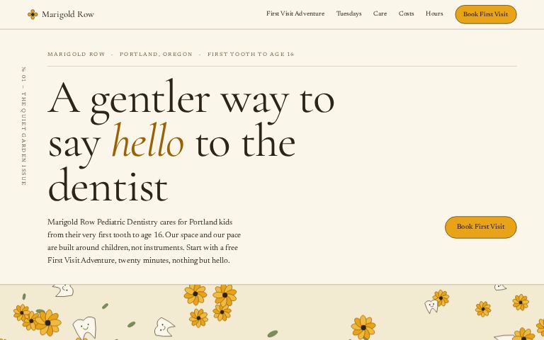 Marigold Row Pediatric Dentistry · The Quiet Garden Issue website template
