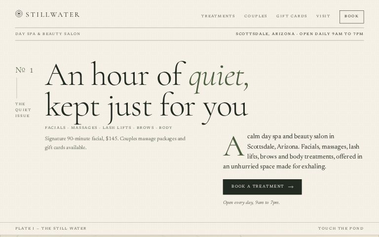Stillwater Beauty Spa · Quiet Issue website template