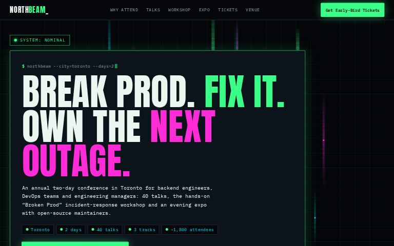 Northbeam Developer Summit · Aurora Incident website template