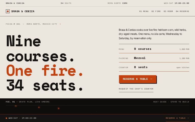 Brasa & Ceniza · Ficha de Fuego website template