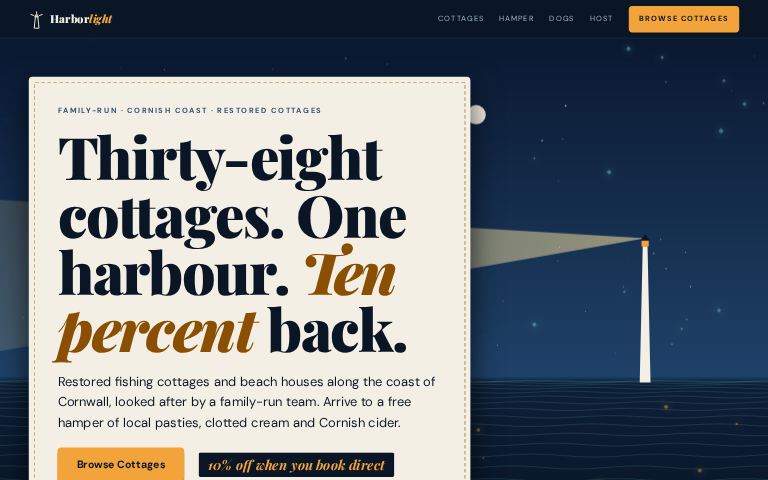 Harborlight Vacation Rentals · Harbour After Dark website template