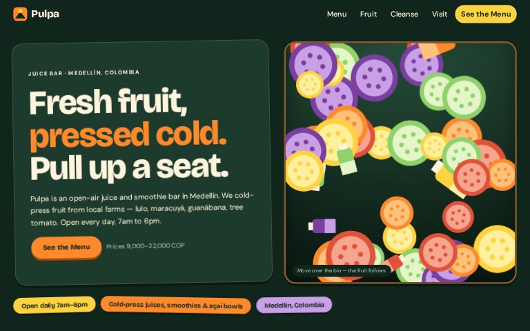 Pulpa Juice Bar · Fruit Crate Deck website template