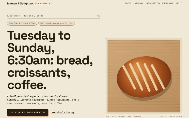 Moreau & Daughters Boulangerie · Bake Sheet website template