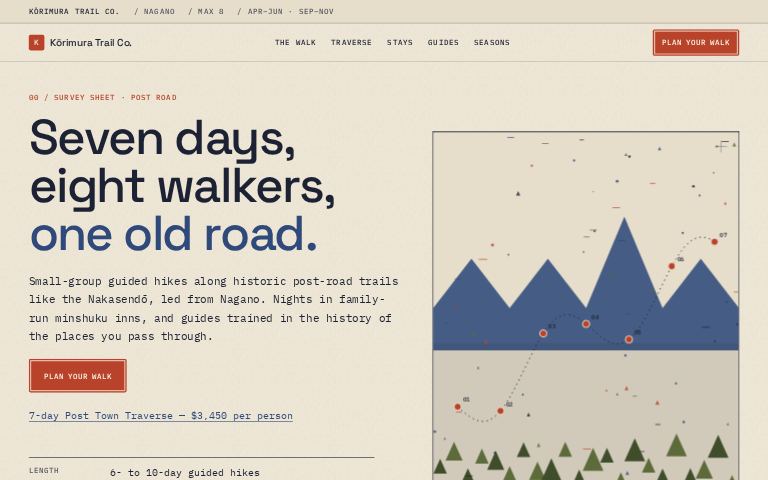 Kōrimura Trail Co. · Post Road Survey website template