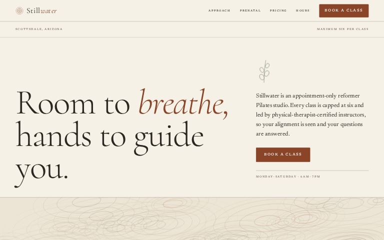 Stillwater Reformer Pilates · Quiet Contour website template