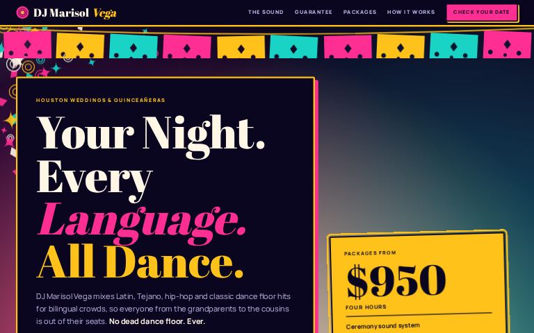 DJ Marisol Vega · Uplight Fiesta website template