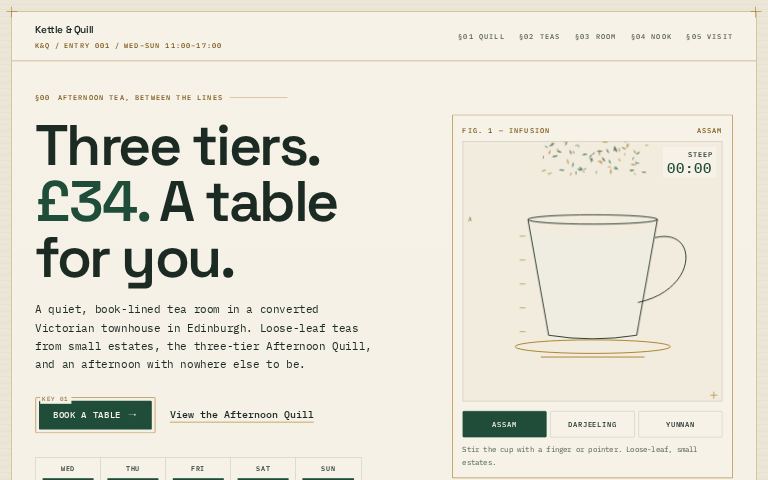 Kettle & Quill Tea Room · Steep Index website template