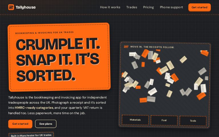 Tallyhouse · Receipt Spike website template