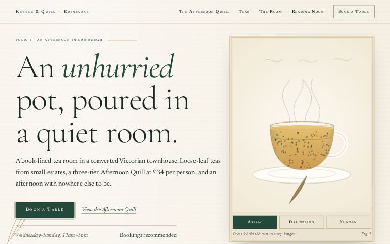 Kettle & Quill Tea Room · The Steeping Page website template