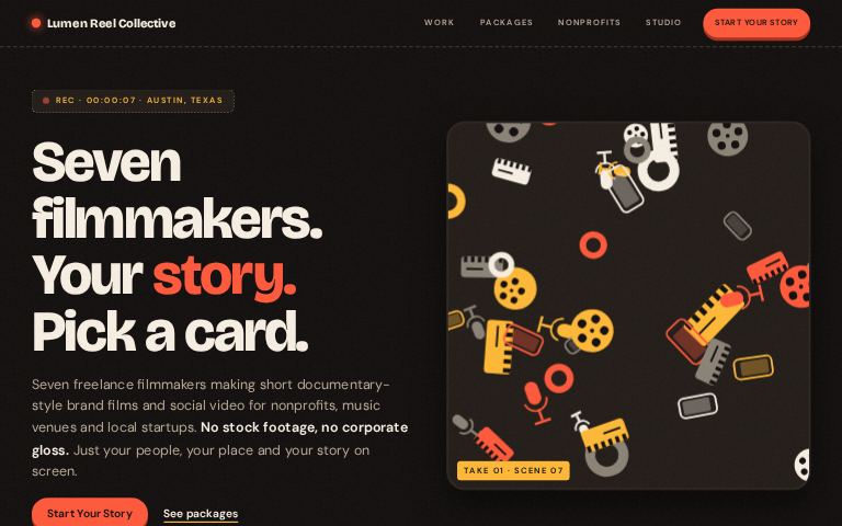 Lumen Reel Collective · Flight Case Deck website template