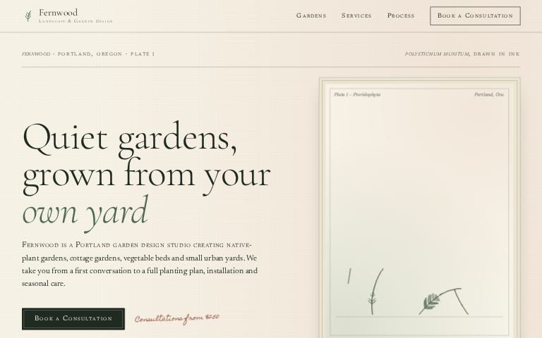 Fernwood Landscape & Garden Design · Herbarium Folio website template