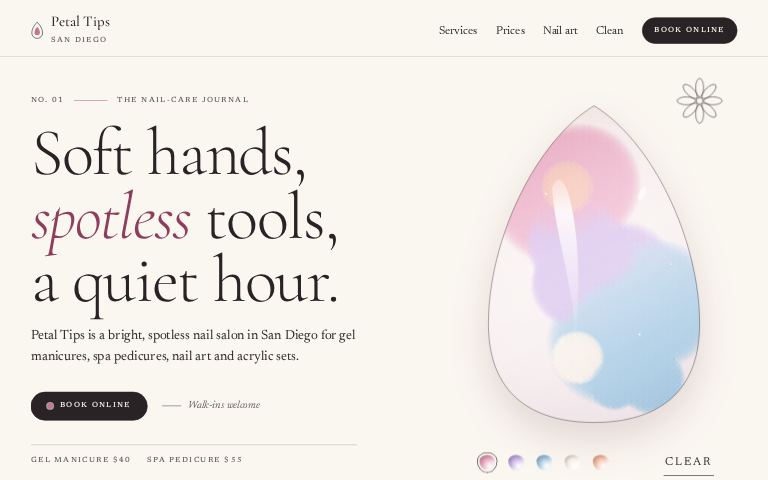 Petal Tips Nail Salon · Quiet Lacquer website template