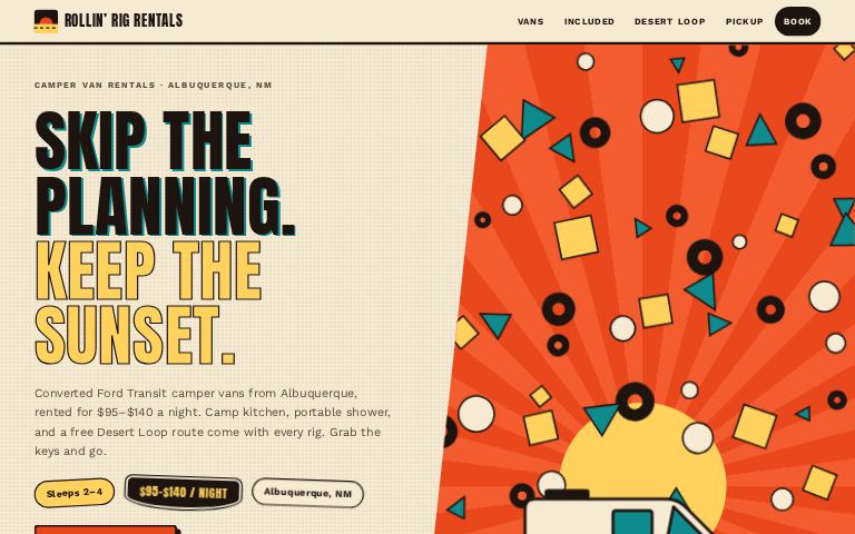 Rollin' Rig Rentals · Sunblock Poster Stack website template