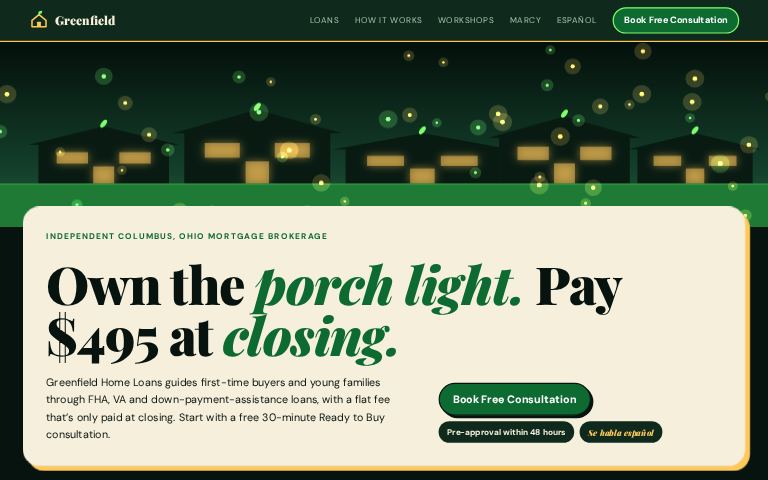 Greenfield Home Loans · Night Porch website template