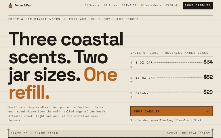 Ember & Fen Candle Works · Pour Ledger website template